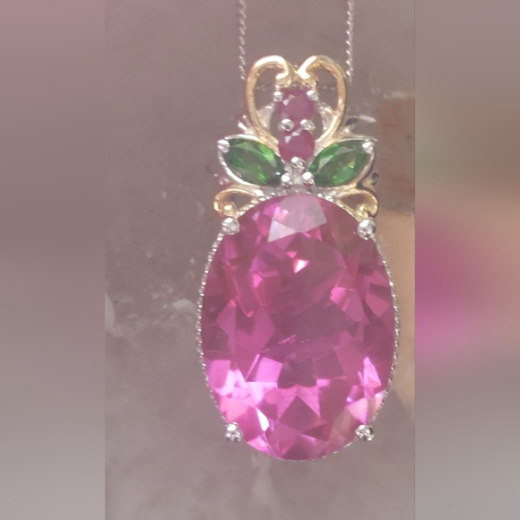 Pink spinel "berry" with topaz and ruby accents sterling 14k vermeil - Picture 13 of 16